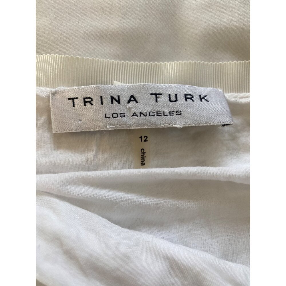 Trina Turk Skirt w/ Pom Poms Women's 12 Ivory Beige Cotton Silk Lined - Picture 5 of 15